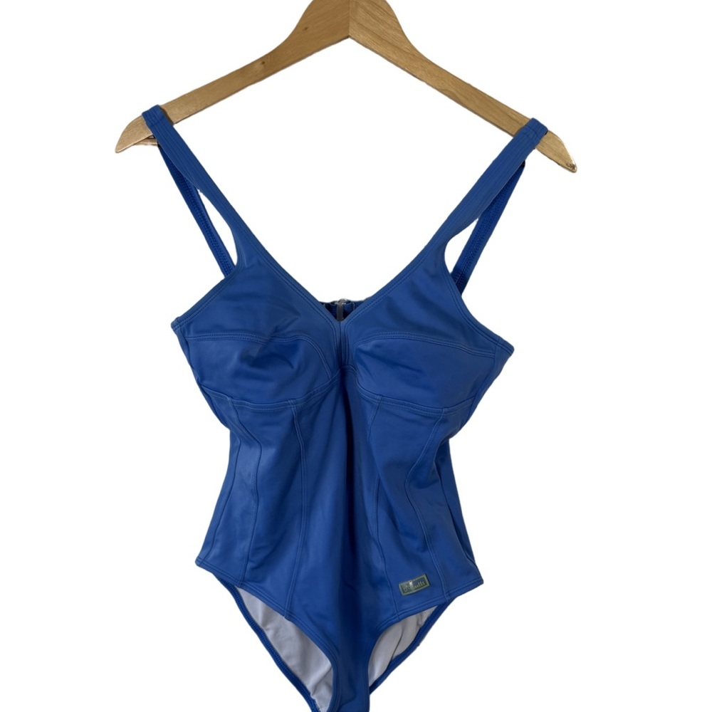 D’Vanells Blue One-Piece Swimsuit L Women’s Vintage Retro Cut - Picture 1 of 5